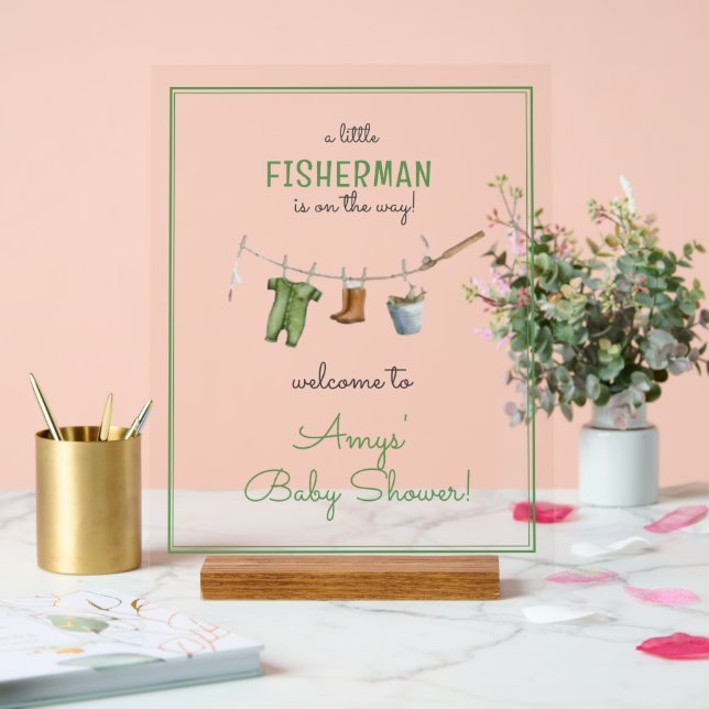 A Little Fisherman Baby Shower Welcome Acrylschild (Hochzeit)