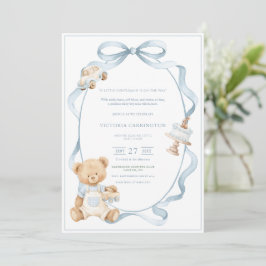 A Little Gentleman Blue Boy Bear Baby  Einladung