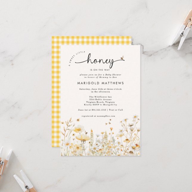 A Little Honey Bee Wildflower Baby Shower  Einladung (Vorderseite/Rückseite Beispiel)