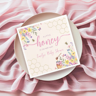 A Little Honey on the Way Pink Bee Baby Shower Serviette