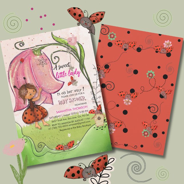 A Little Lady is on her Way  Ladybug Baby Shower Einladung (A Little Lady is on her Way Ladybug Baby Shower Invitation)