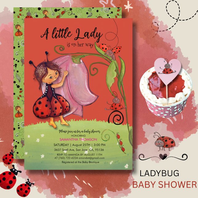 A Little Lady is on Her Way Red Ladybug Invitation Einladung (A Little Lady is on Her Way Red Ladybug Invitation)