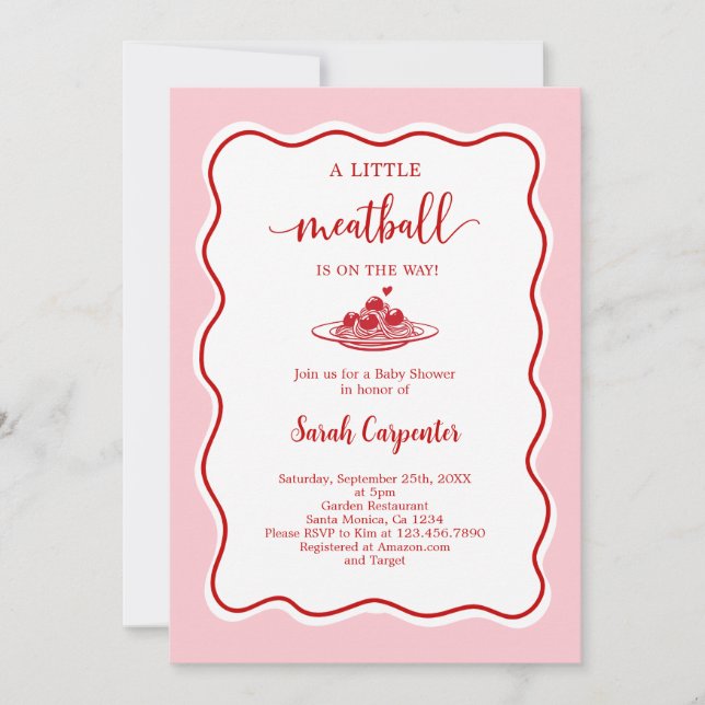 A Little Meatball Is On the Way Baby Shower Girl Einladung (Vorderseite)