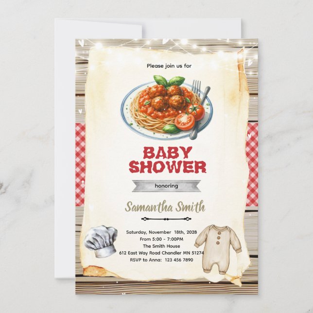 A Little Meatball pasta Baby Shower Invitation (Devant)