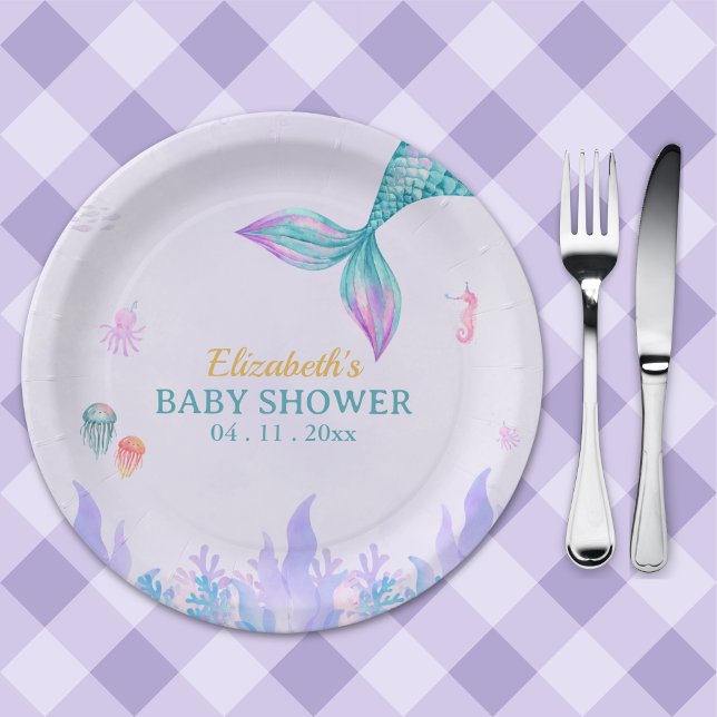 a Little Mermaid is on her way Girl Baby Shower Pappteller (Von Creator hochgeladen)