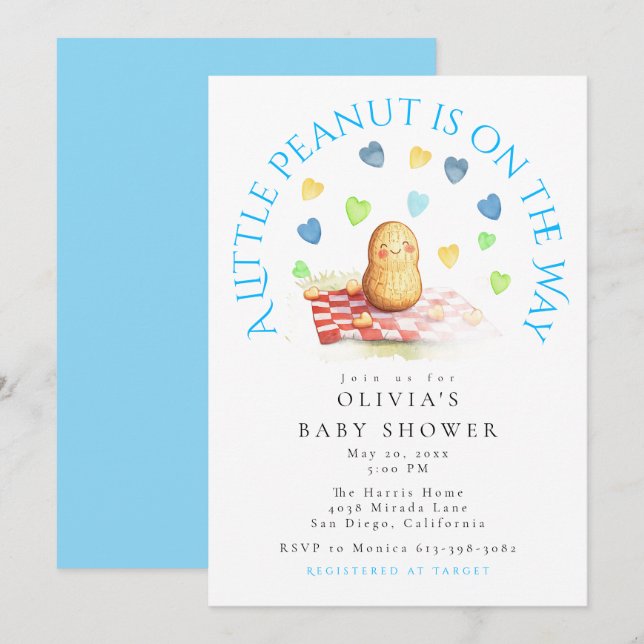 A Little Peanut is on the Way Baby Shower Einladung (Vorne/Hinten)