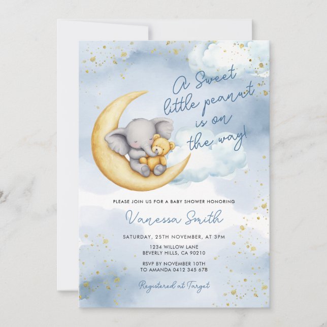 A Little Peanut is on the Way Elephant Baby Shower Einladung (Vorderseite)