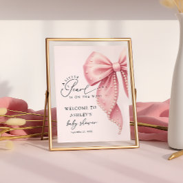 A Little Pearl Pink Bow Baby Shower Welcome  Poster