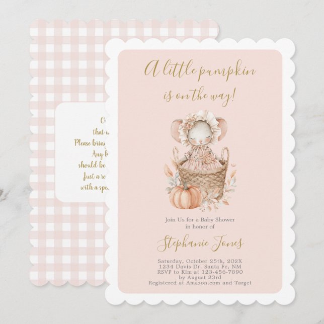 A Little Pumpkin Baby Shower girl Einladung (Vorne/Hinten)