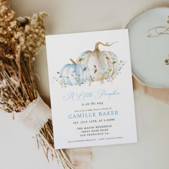 A Little Pumpkin Fall Boy Baby Shower Invitation Einladung (A little pumpkin is on the way boy baby shower)