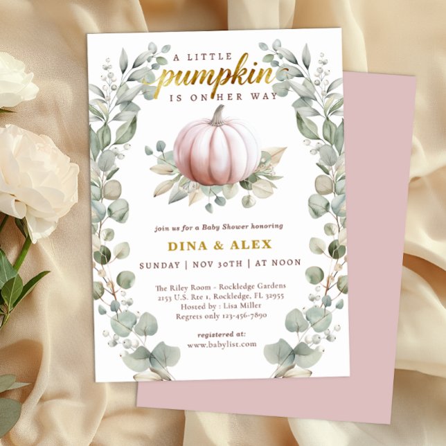 A Little Pumpkin Is on Her Way Fall Baby Shower Einladung (Little Pumpkin Baby Shower Invitation - Blush Pink)