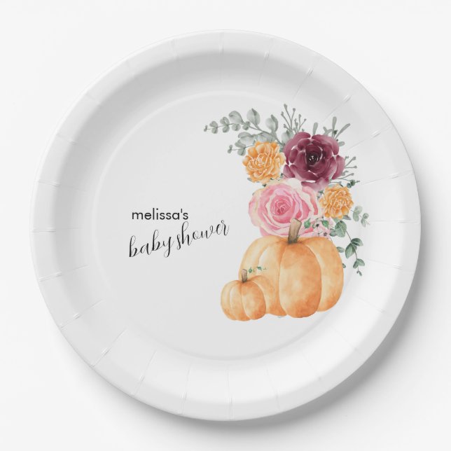 A little pumpkin is on the way baby shower  pappteller (Vorderseite)