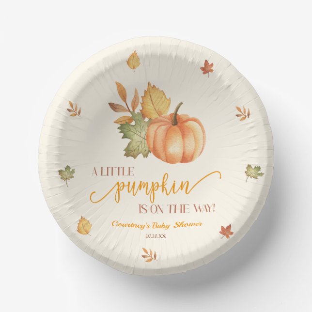 A Little Pumpkin Is On The Way! Baby Shower Pappteller (Vorderseite)