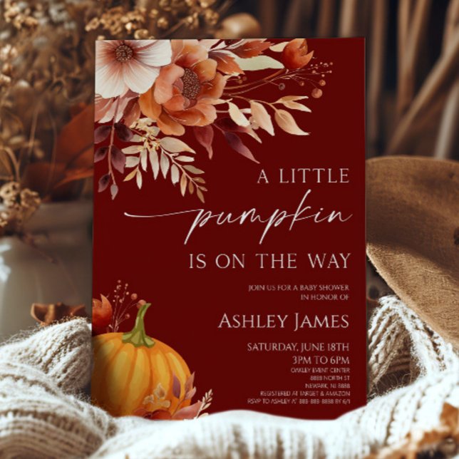 A Little Pumpkin Rusty Burgundy Floral Baby Shower Einladung (Von Creator hochgeladen)