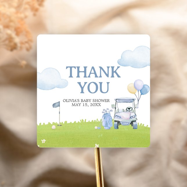 A Little Putter Golf Baby Shower Quadratischer Aufkleber (Golf A Little Putter Baby Shower Sticker)