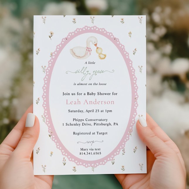 A Little Silly Goose Pink Girl Baby Shower Einladung (Von Creator hochgeladen)