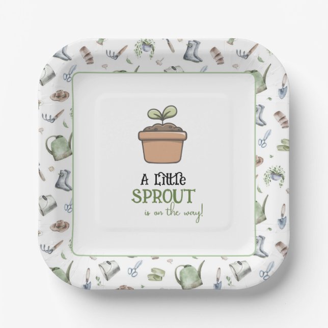 A Little Sprout on the Way Baby Shower Invitation Pappteller (Vorderseite)