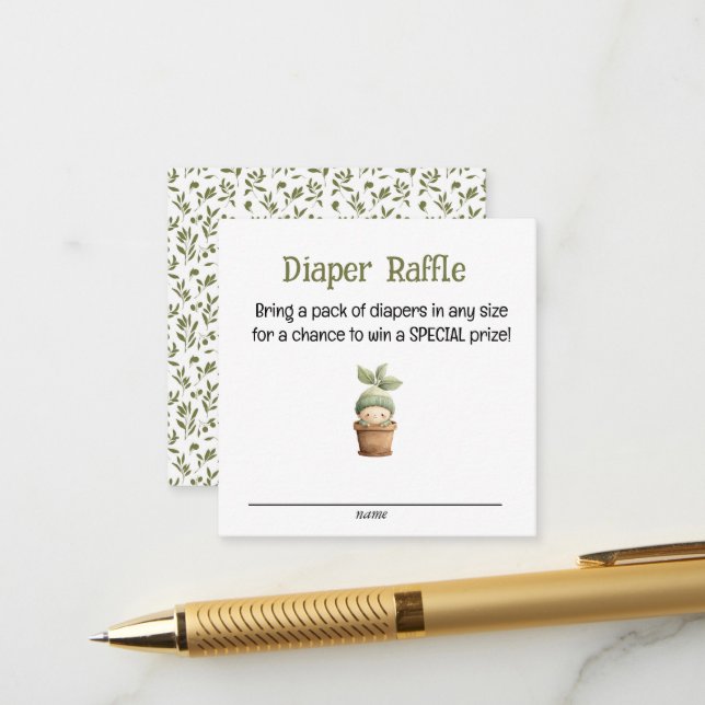 A Little Sprout on the Way Diaper Raffle Card Begleitkarte (Vorderseite/Rückseite Beispiel)