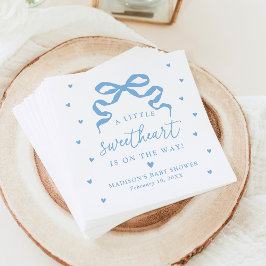 A Little Sweetheart Blue Bow Baby Shower Serviette