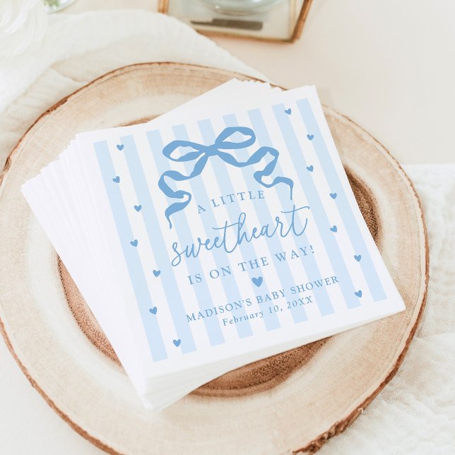 A Little Sweetheart Blue Bow Baby Shower Serviette (Von Creator hochgeladen)