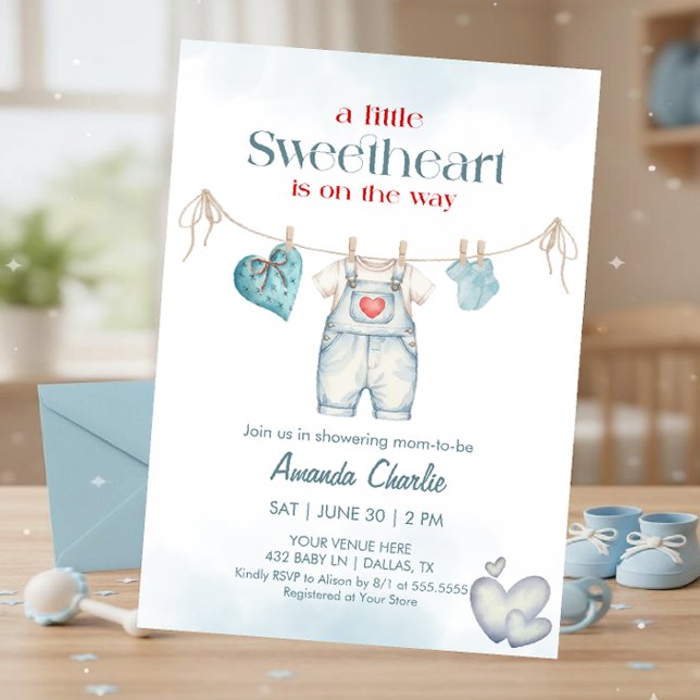 A little sweetheart Blue Boy Baby shower Einladung (Von Creator hochgeladen)