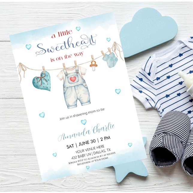 A little sweetheart clothesline Boy baby shower  Einladung (Von Creator hochgeladen)