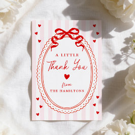 A Little Sweetheart Pink and Red Bow Baby Shower Dankeskarte