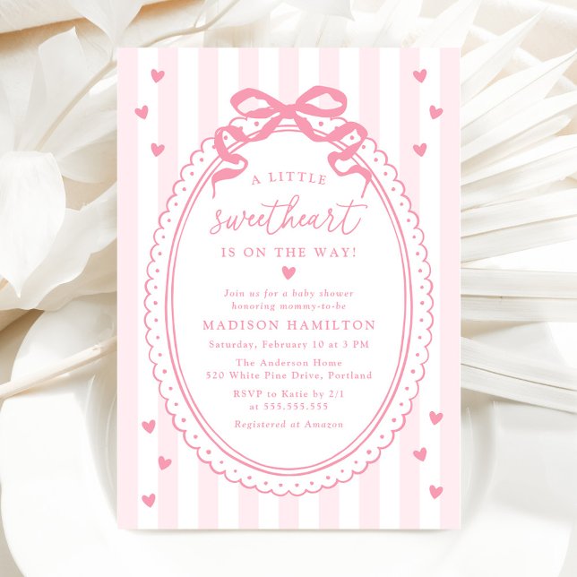 A Little Sweetheart Pink Bow Baby Shower Einladung (Von Creator hochgeladen)