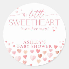 A Little Sweetheart, Pink Girl Baby Shower Runder Aufkleber