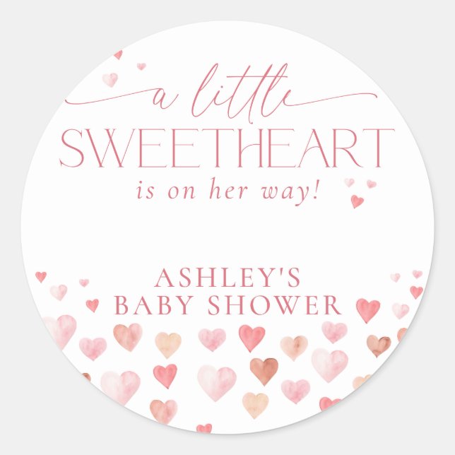 A Little Sweetheart, Pink Girl Baby Shower Runder Aufkleber (Vorderseite)