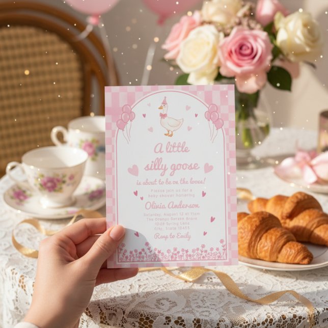 a little sweetheart pink goose gingham floral girl einladung (Von Creator hochgeladen)