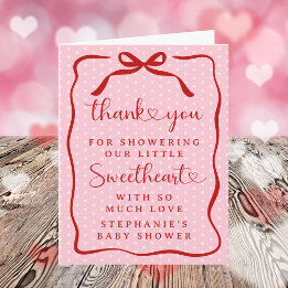 A Little Sweetheart Pink Red Bow Girl Baby Shower Dankeskarte