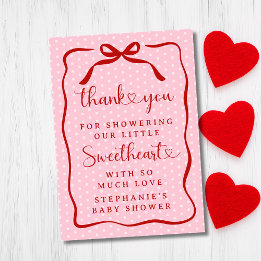 A Little Sweetheart Pink Red Bow Girl Baby Shower Dankeskarte
