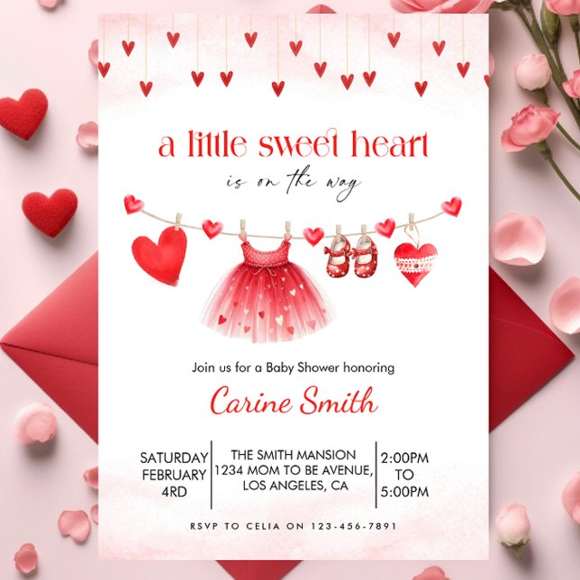 A  Little Sweetheart red Girl Baby Shower  Einladung (Von Creator hochgeladen)