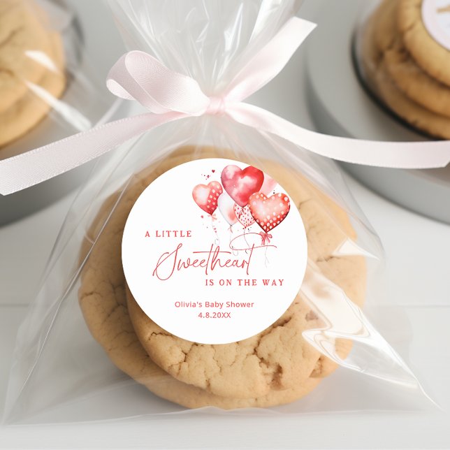 A Little Sweetheart Valentine Balloons Baby Shower Runder Aufkleber (Von Creator hochgeladen)