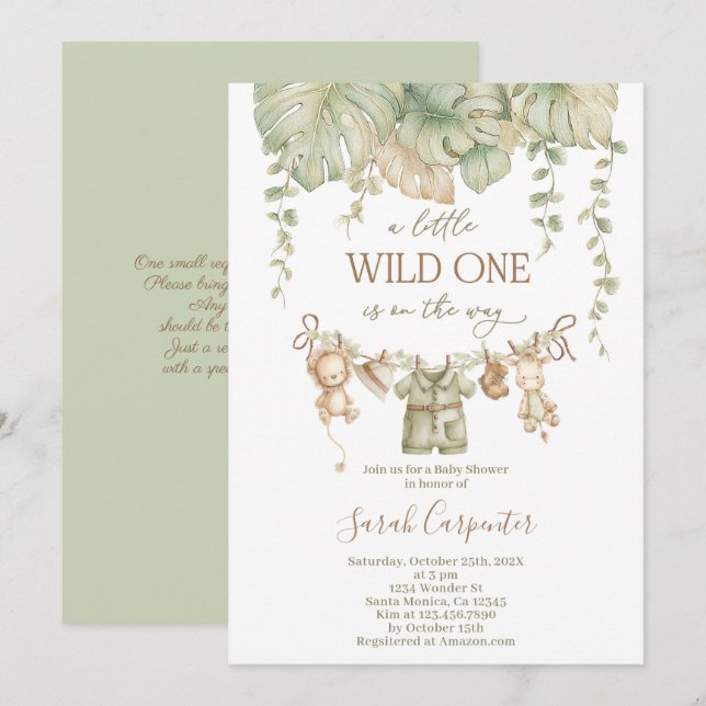 A Little Wild One is on the Way Safari Baby Shower Einladung (Vorne/Hinten)