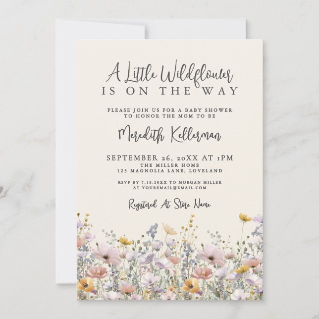 A Little Wildflower Baby Shower Einladung (Vorderseite)