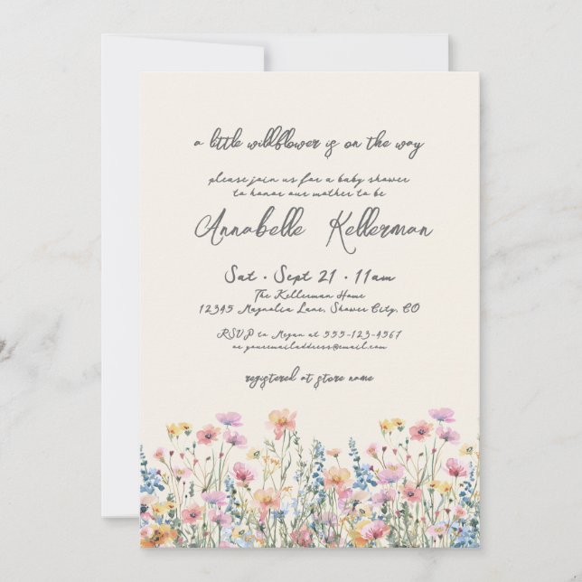 A Little Wildflower Baby Shower Einladung (Vorderseite)