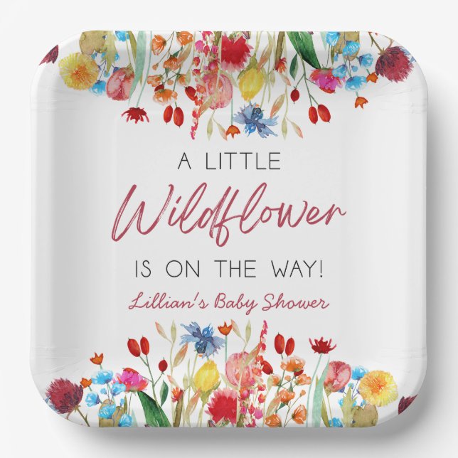 A Little Wildflower Is On The Way Baby Shower Pappteller (Vorderseite)
