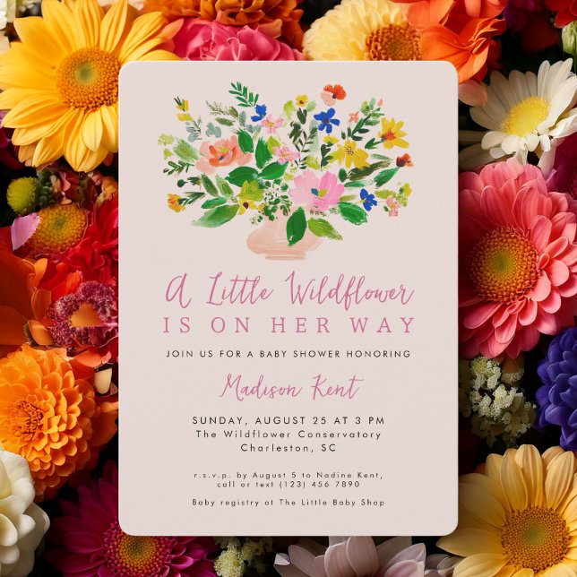A Little Wildflower Pink Girl Baby Shower Einladung (Von Creator hochgeladen)