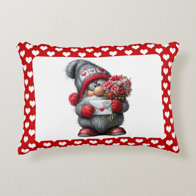 "A Love Note for You" Valentine Gnome Dekokissen (Vorderseite)