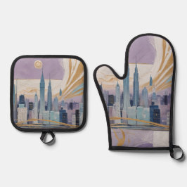 A Lunar Cityscape Ofenhandschuh & Topflappen-Set
