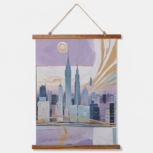 A Lunar Cityscape Wandteppich Mit Holzrahmen (Vorderseite)