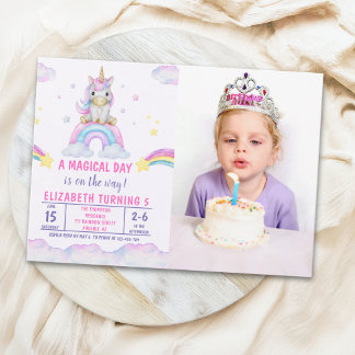 A Magical Day Cute Unicorn Birthday Girl Photo Einladung