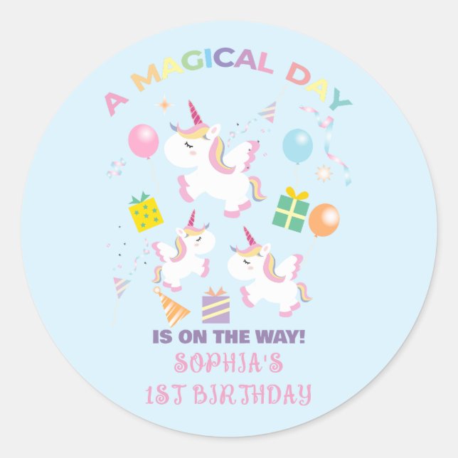 A Magical Unicorn Birthday Invitation Runder Aufkleber (Vorderseite)