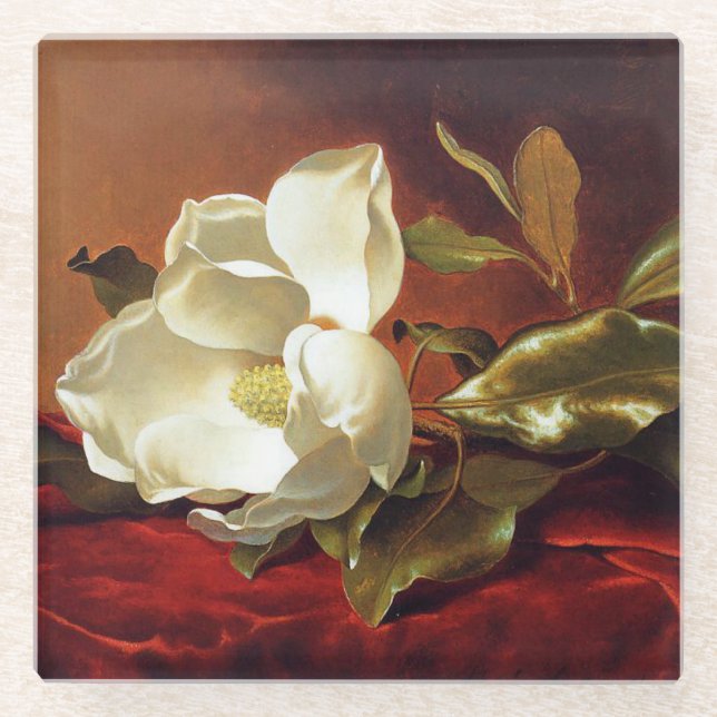 A Magnolia on Red Velvet, berühmtes Bild, Glasuntersetzer (Vorderseite)