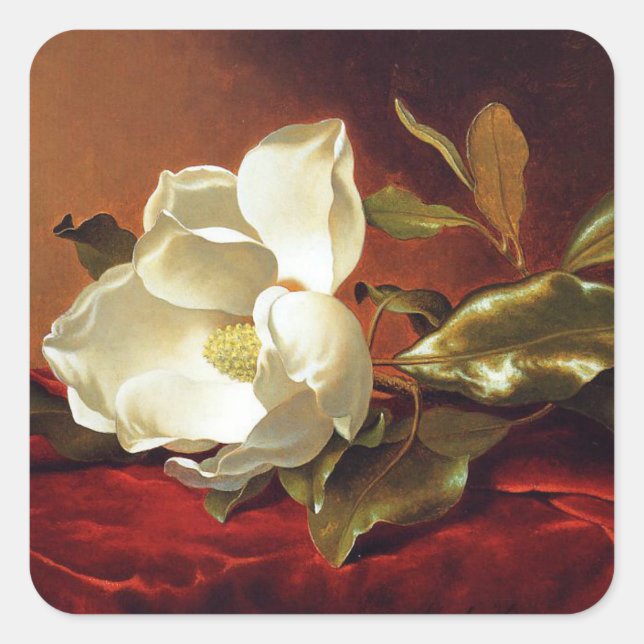 A Magnolia on Red Velvet, berühmtes Bild, Quadratischer Aufkleber (Vorderseite)