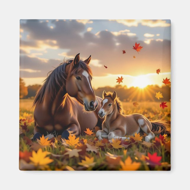 A Mama Horse and her Foal in Autumn Magnet (Vorne)