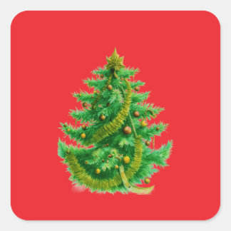 A Mandelbrot Christas Tree With Red & Green Bulbs Quadratischer Aufkleber