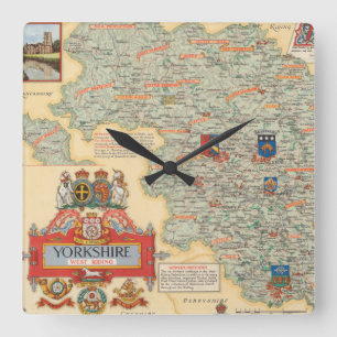 A Map of Yorkshire: West Riding Quadratische Wanduhr